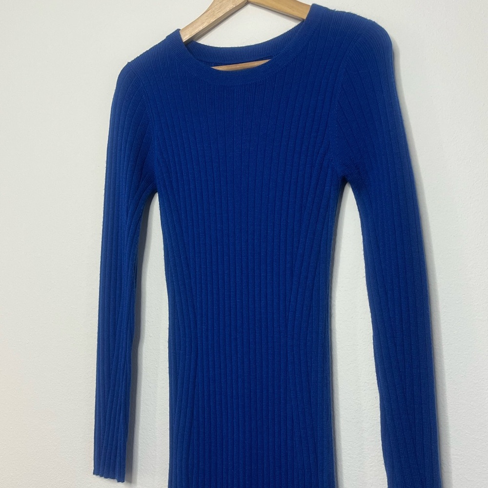 Chic Long Sleeve Blue Knit Dress - Picture 2 of 7